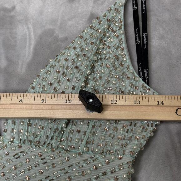 Speechless Dress Womens Size 5 Light Green Beaded Formal Gown Prom Maxi Tulle - Picture 13 of 15
